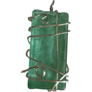 Green Sea Glass Pendant Wrapped In Silver Wire